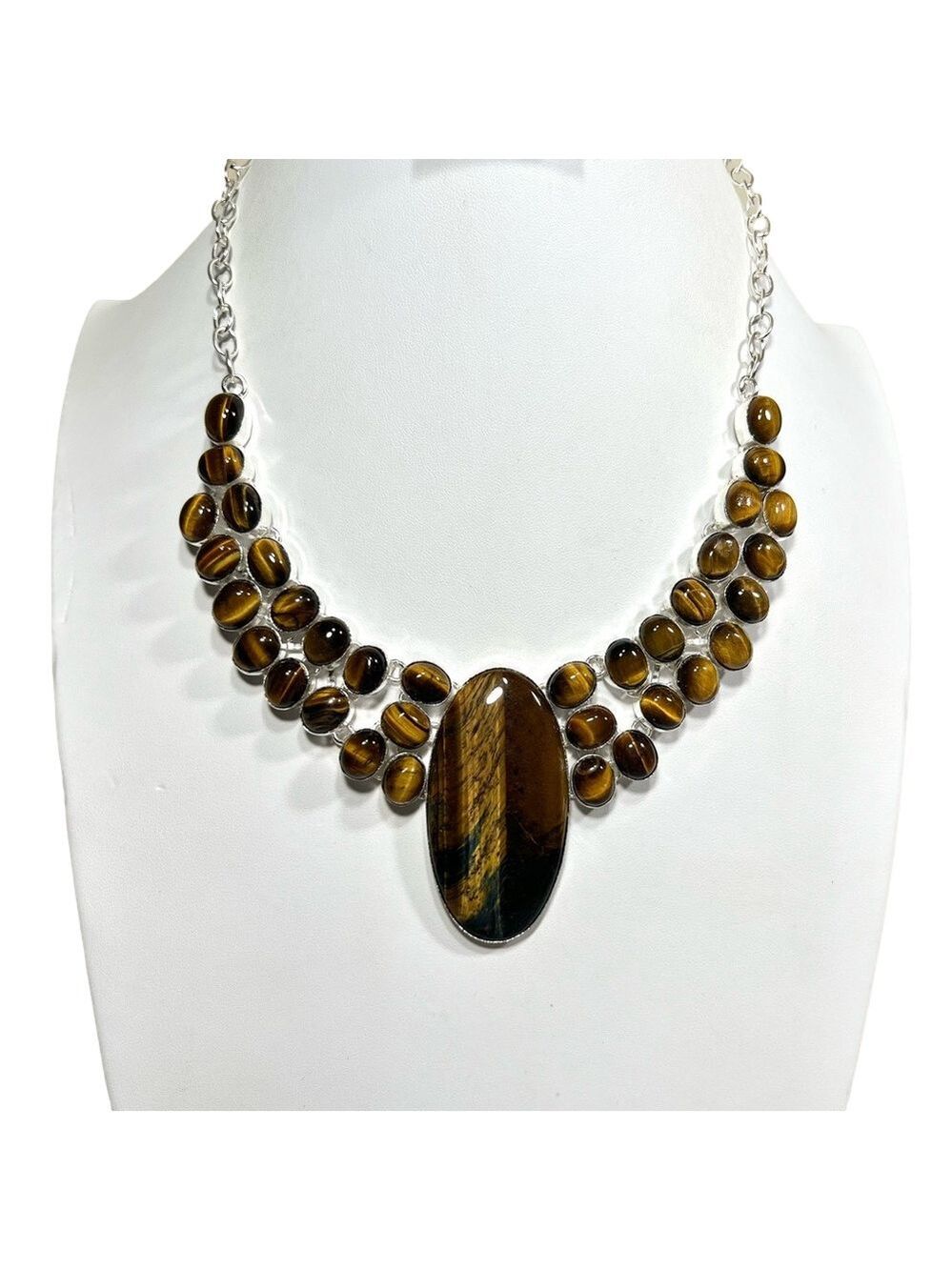 Tiger Eye 925 Large Gemstone Necklace